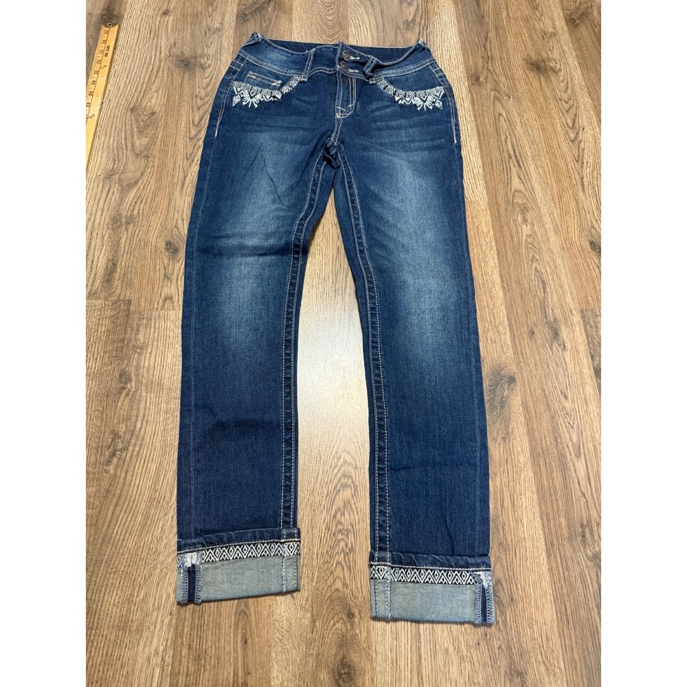 Wallflower Jeans, Women's Size 0, Blue, Denim, Straight, Embroidered, Cuffed